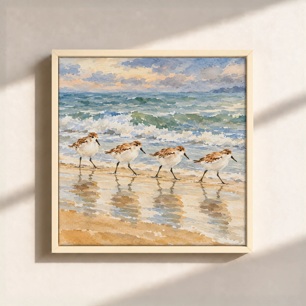 Sandpipers By The Shore Framed Canvas Print