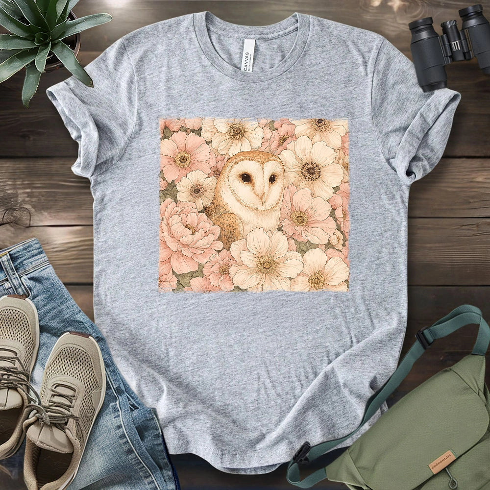 Owl In Flower Field T-shirt
