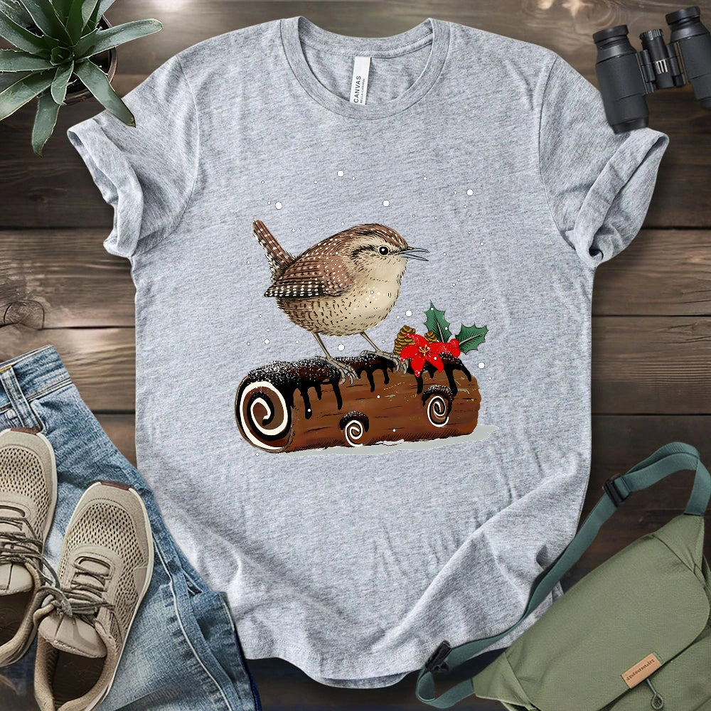 Winter Wren On Yule Log T-shirt
