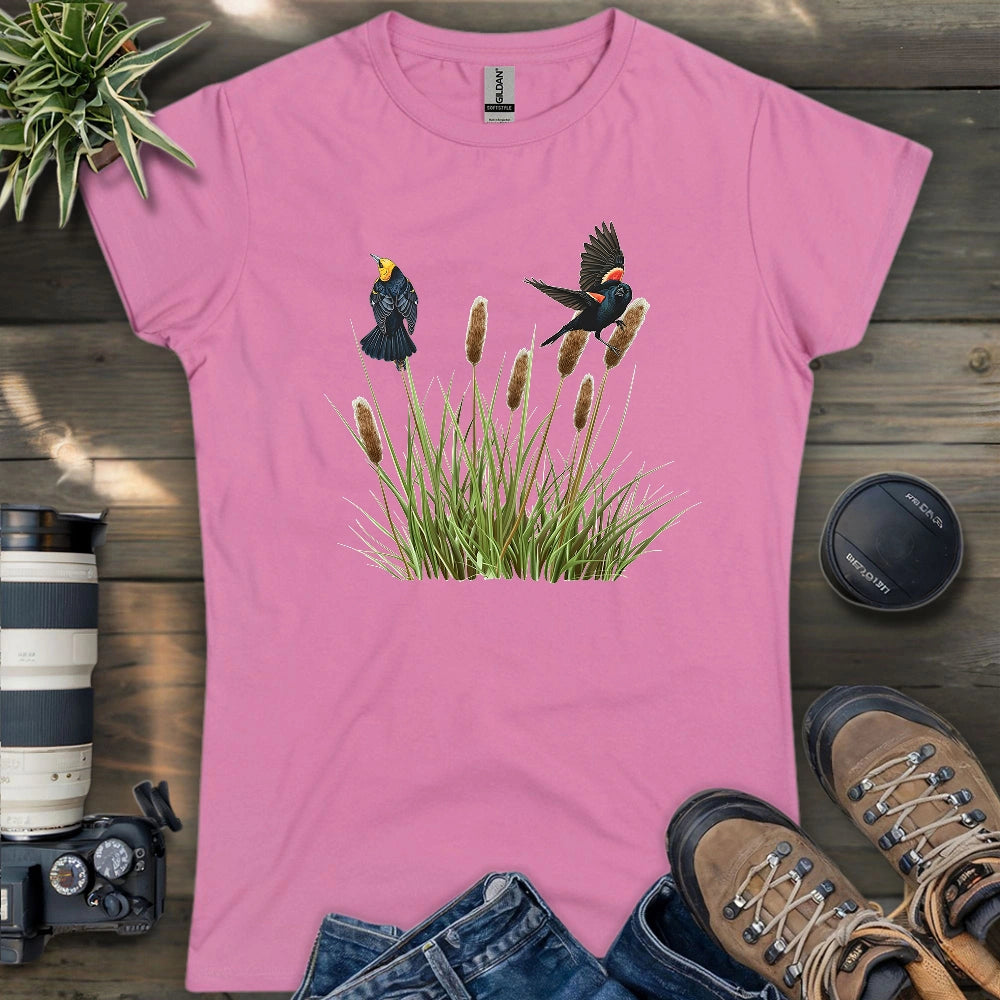 Blackbirds On Cattail Field Women's T-shirt