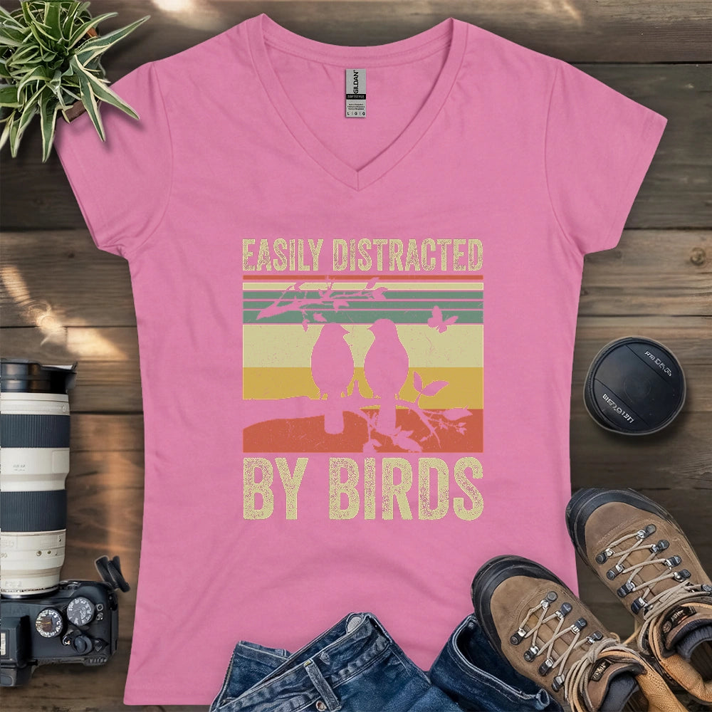 Easily Distracted By Bird Lady V-neck