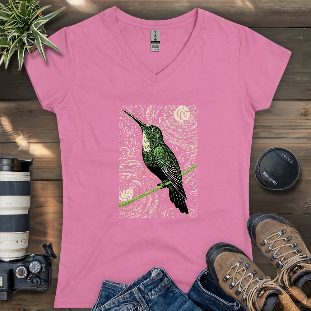 Green Hummingbird Lady V-neck