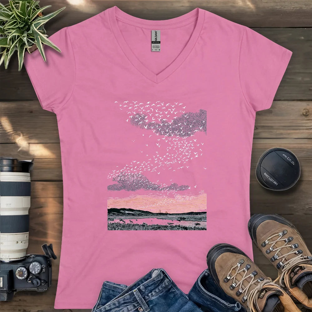 Migrating Wild Ducks Lady V-neck