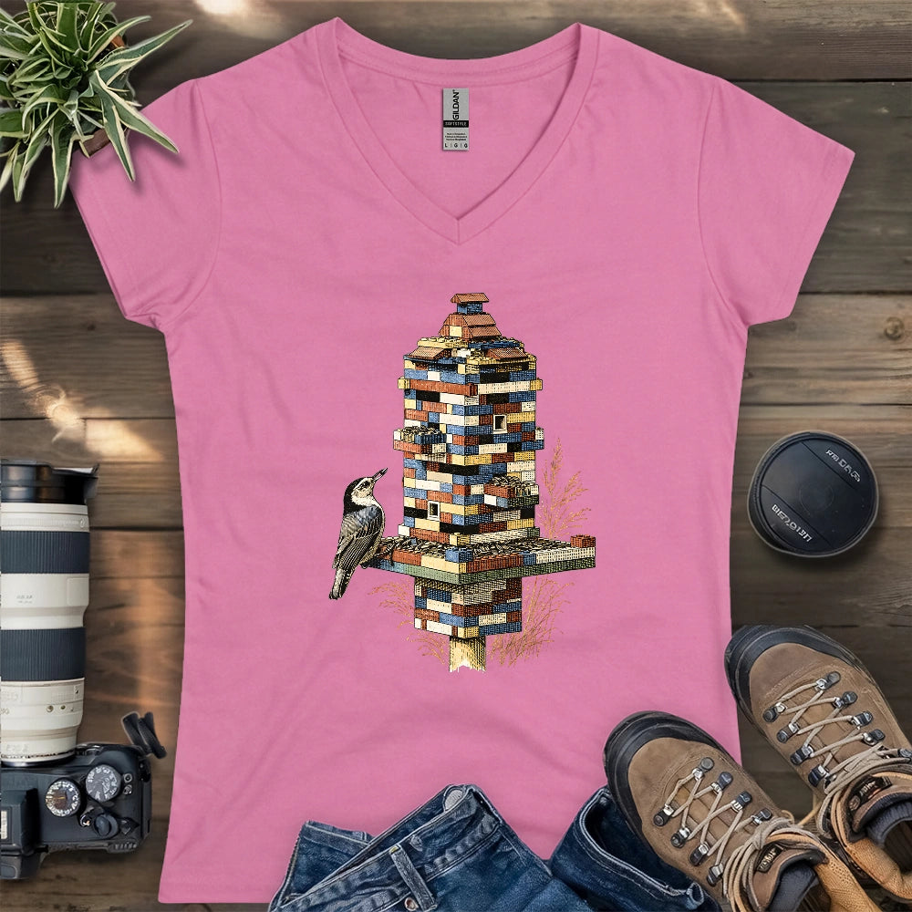 Nuthatch Playing Lego Lady V-neck