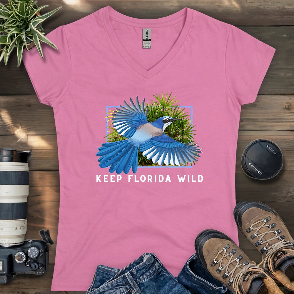 Protect Florida Scrub Jay Lady V-neck