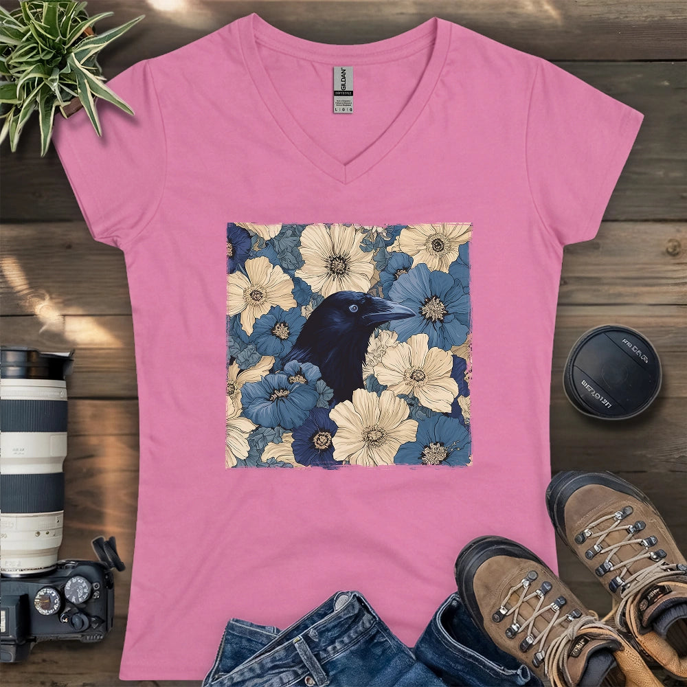 Raven In Flower Field Lady V-neck