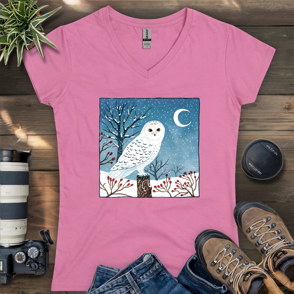 Snowy Owl at Midnight Lady V-neck