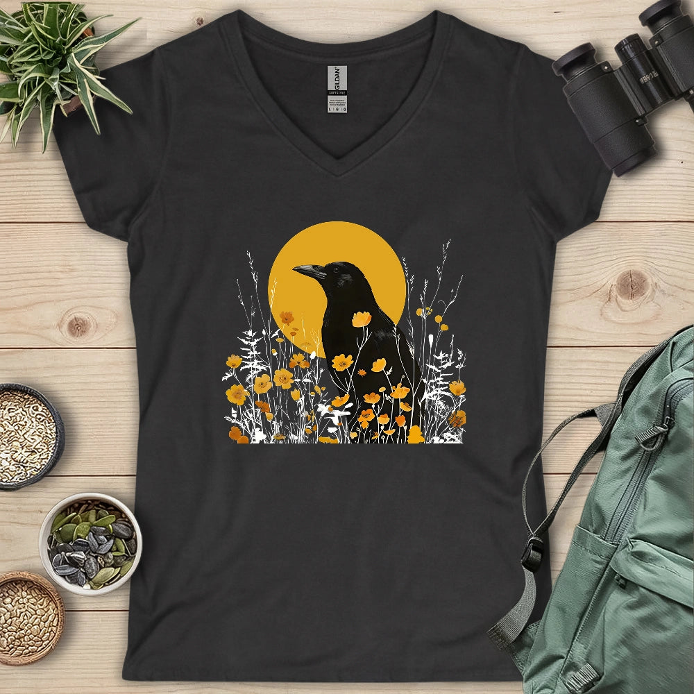 American Crow With Poppies Lady V-neck