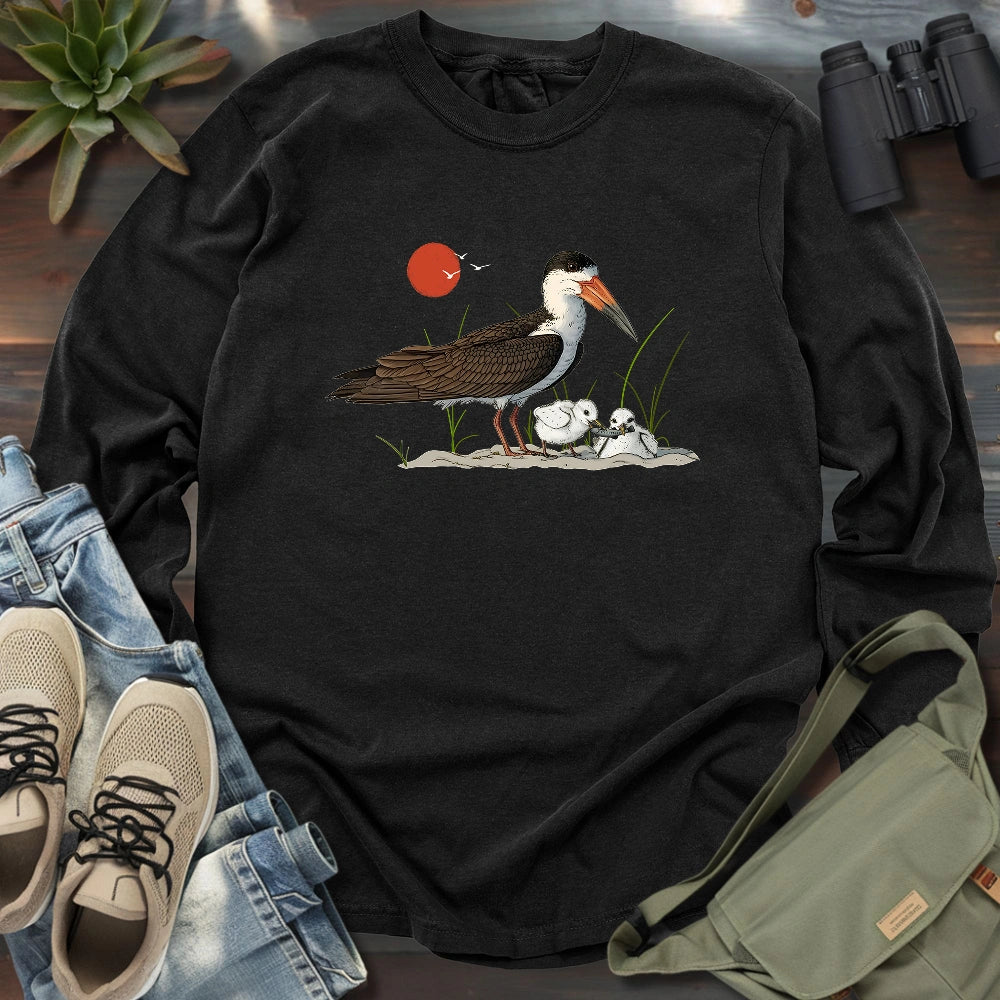 Black Skimmer With Chicks Long Sleeve T-shirt