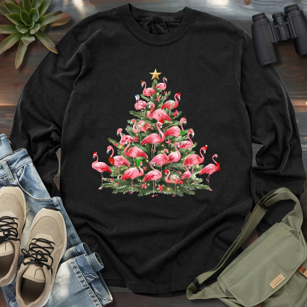 Flamingo Christmas Tree Long Sleeve T-shirt