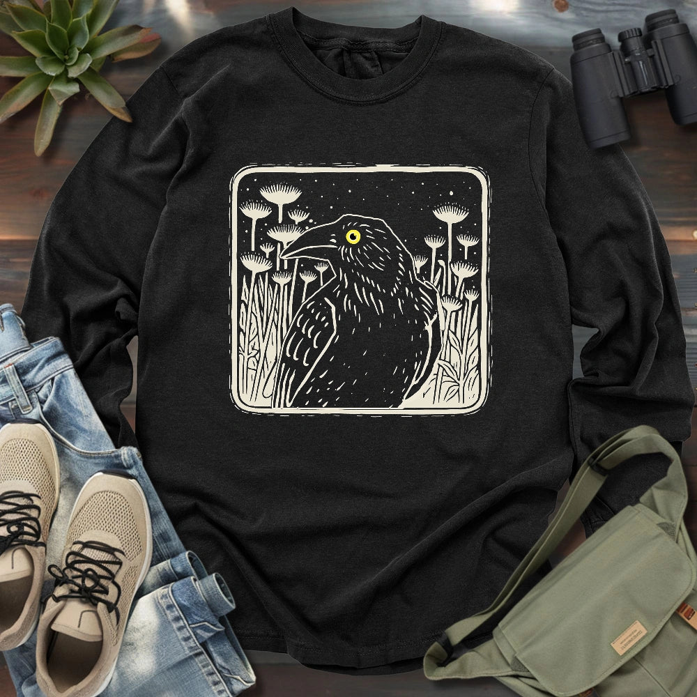 Floral Crow Silhouette Long Sleeve T-shirt