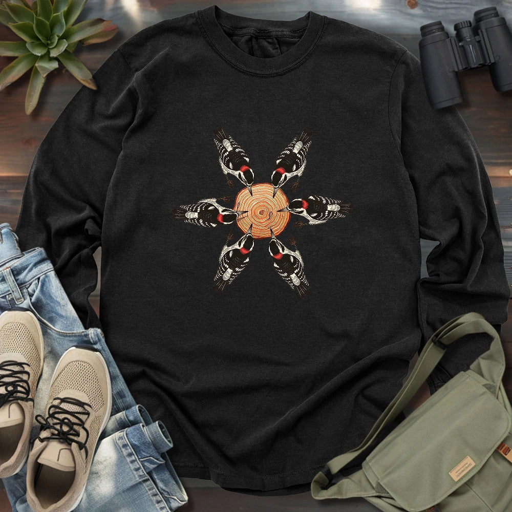 Flower Made Of Woodpeckers Long Sleeve T-shirt