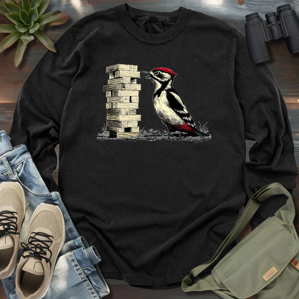 Woodpecker Playing Jenga Long Sleeve T-shirt