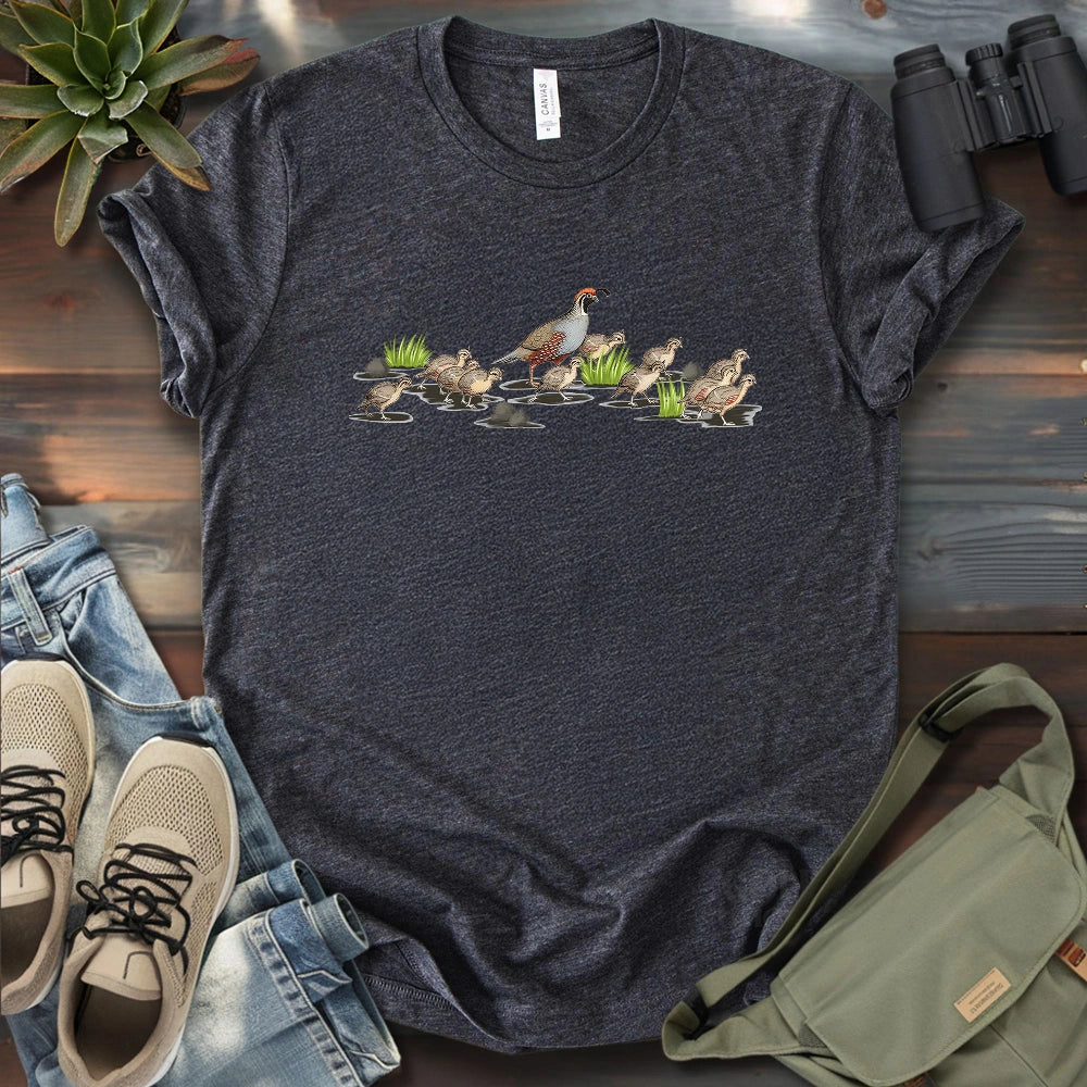 Quail Family Crossing The Road T-shirt