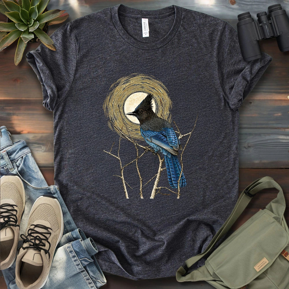 Steller's Jay Under Forest Moonlight T-shirt