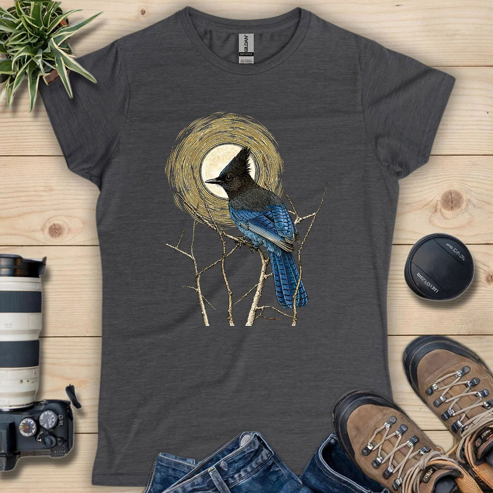 Steller's Jay Under Forest Moonlight Women's T-shirt