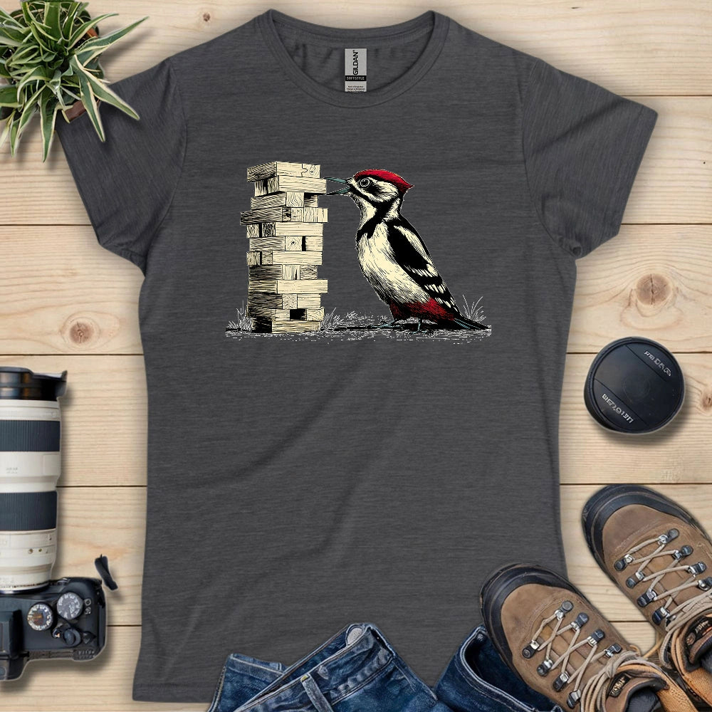 Woodpecker Playing Jenga Women's T-shirt