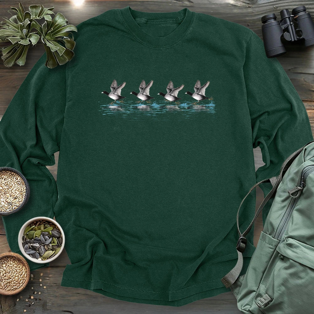 American Coot Running On Water Long Sleeve T-shirt