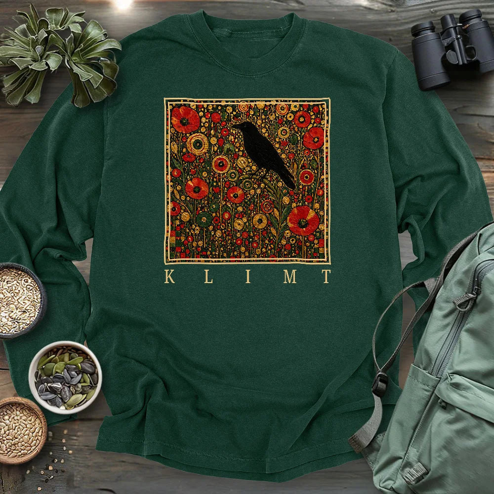 Klimt Raven In Flower Field Long Sleeve T-shirt