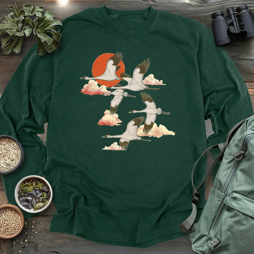 Twilight Whooping Cranes Long Sleeve T-shirt