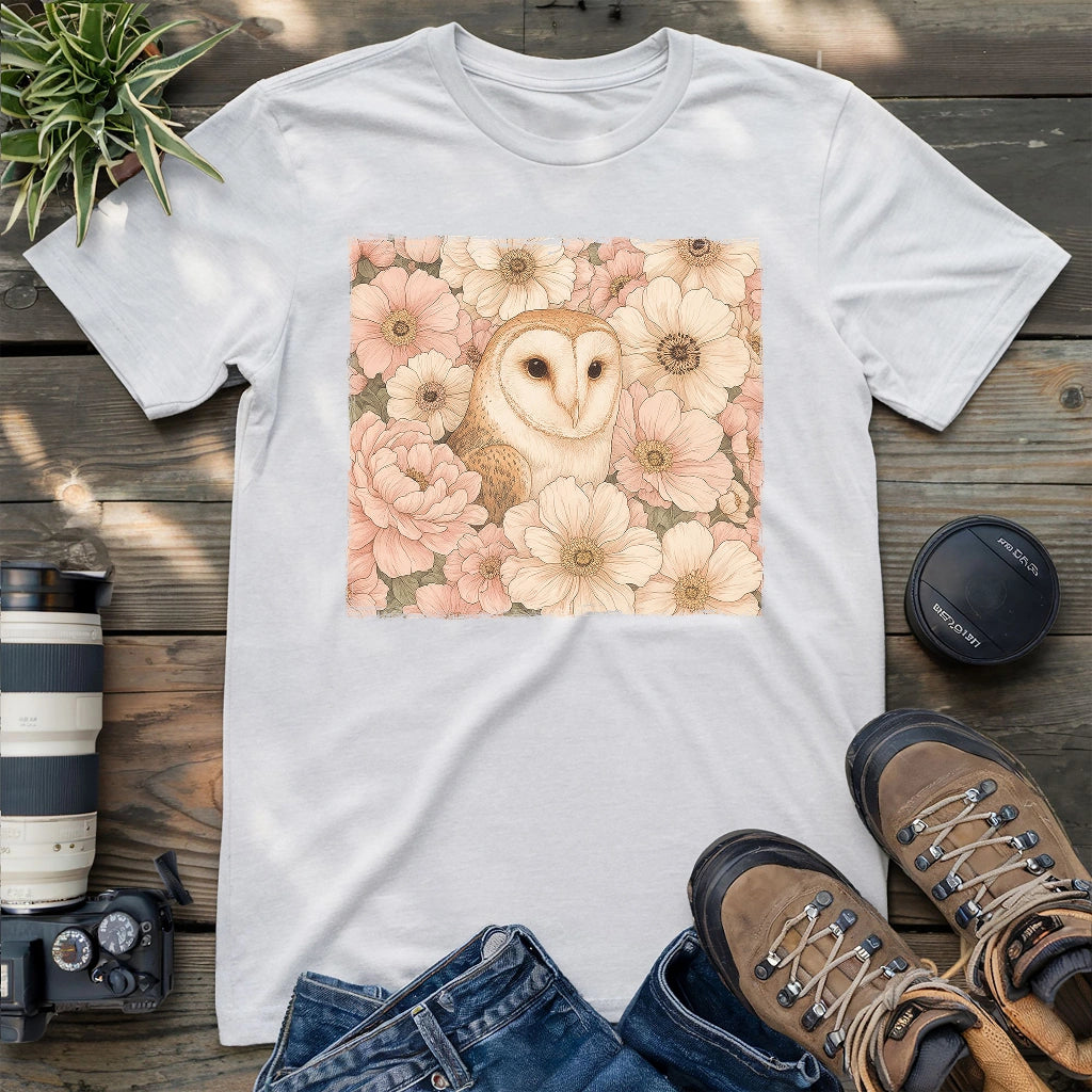 Owl In Flower Field T-shirt