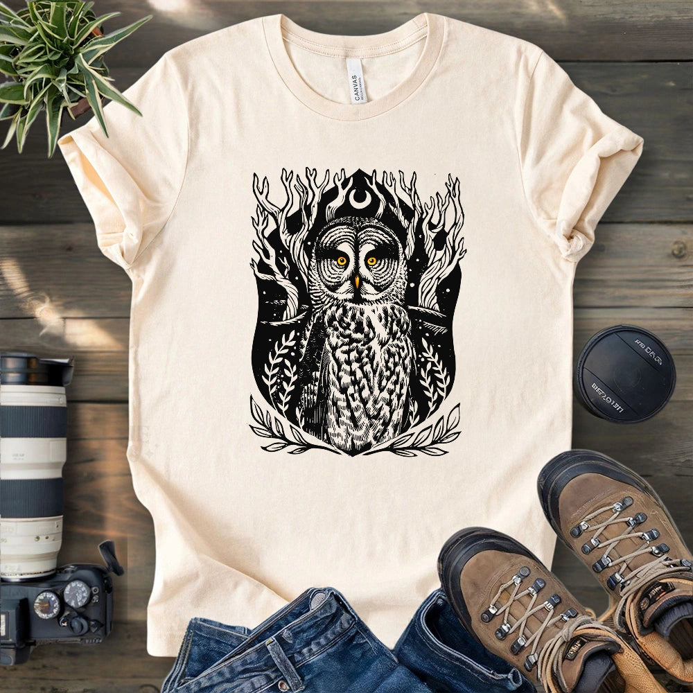 Great Grey Owl Linocut T-shirt