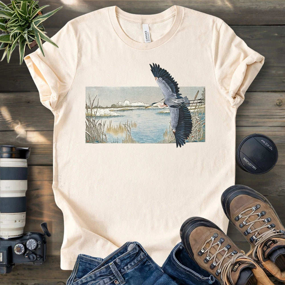 Heron Flying Over Marsh T-shirt
