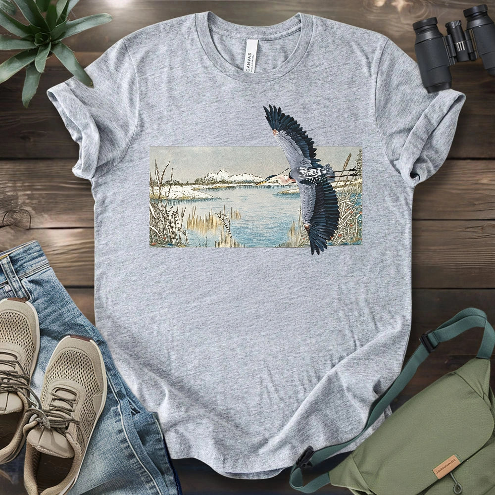 Heron Flying Over Marsh T-shirt