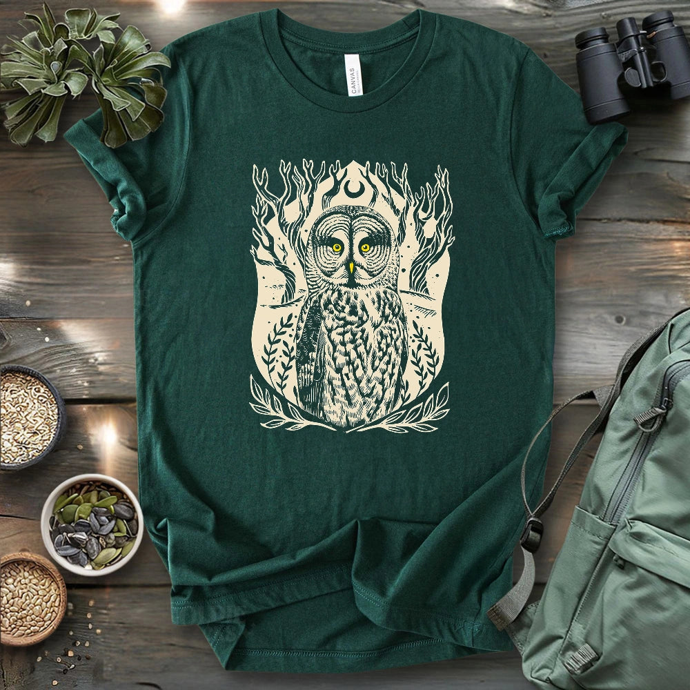 Great Grey Owl Linocut T-shirt