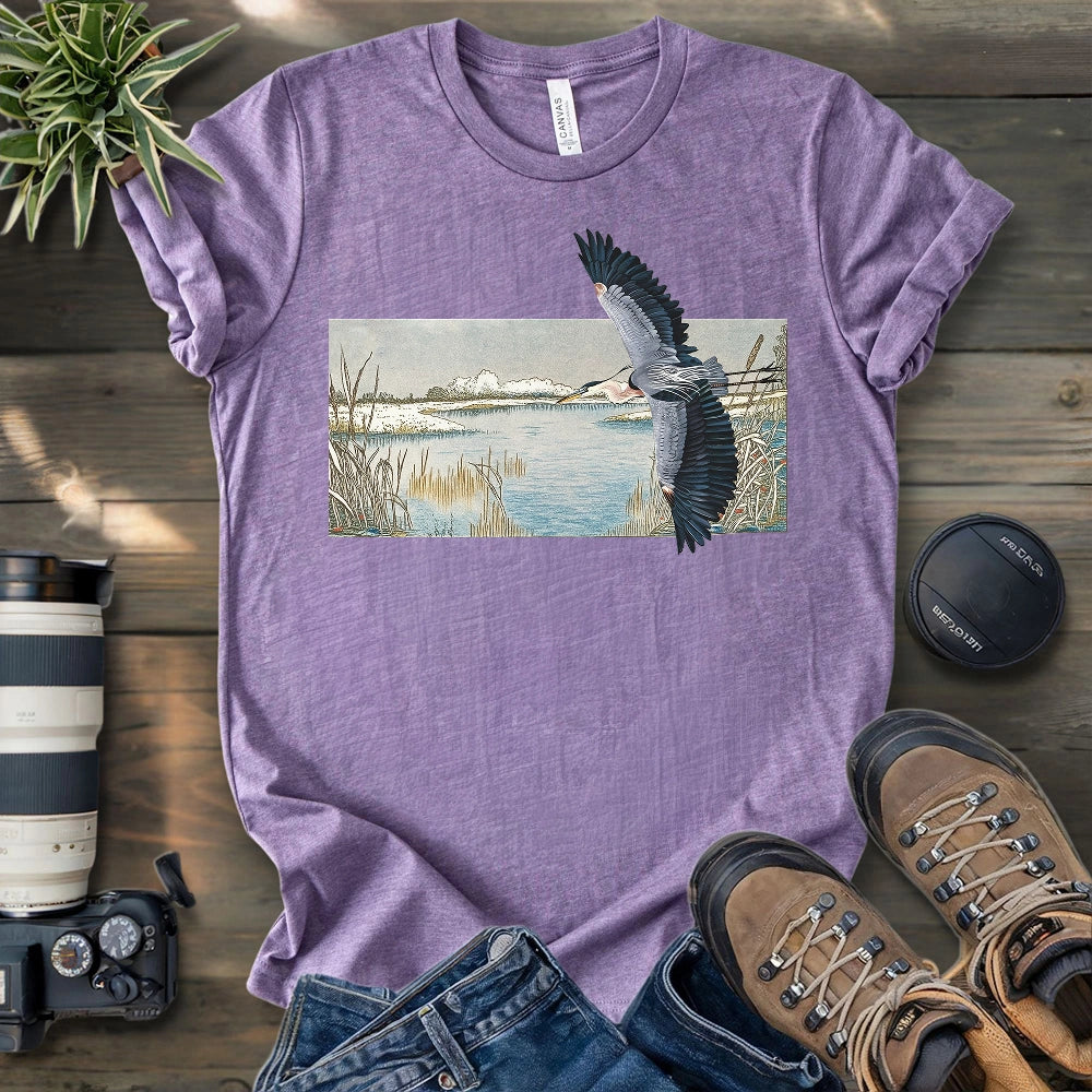 Heron Flying Over Marsh T-shirt