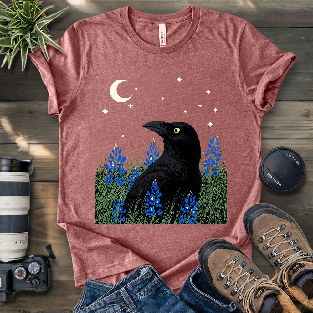 Crow On Bluebonnet Field T-shirt