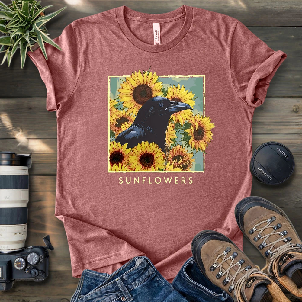 Crow With Sunflowers T-shirt
