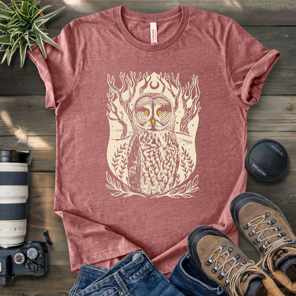 Great Grey Owl Linocut T-shirt