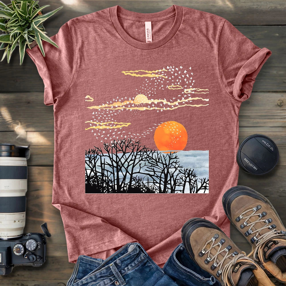 Sunset Starling Murmuration T-shirt