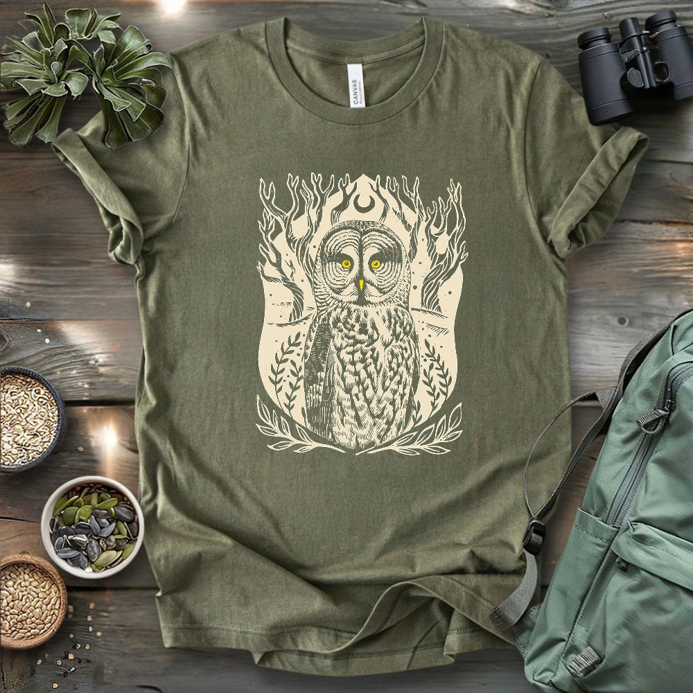 Great Grey Owl Linocut T-shirt