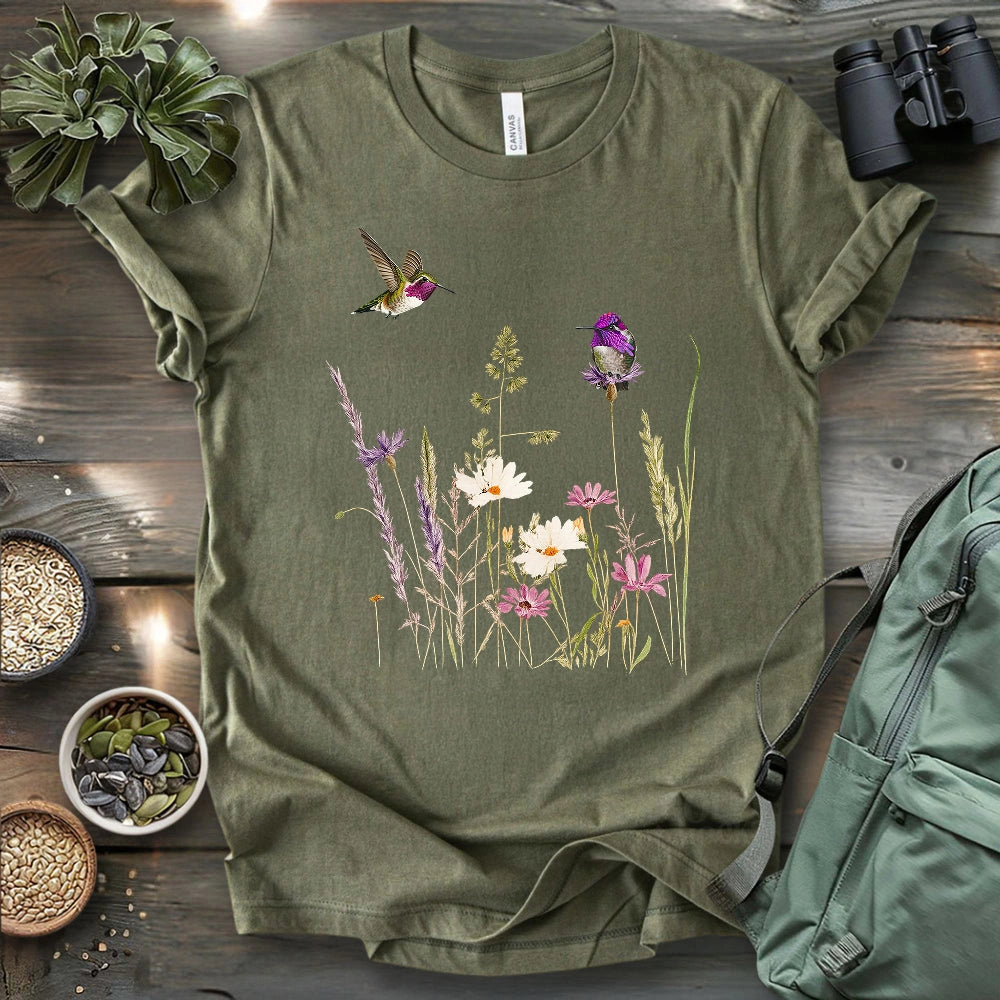 Hummingbirds And Wildflowers T-shirt