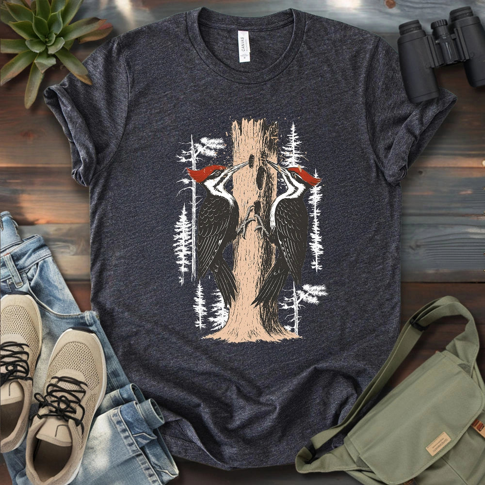 Twin Woodpeckers Drumming T-shirt