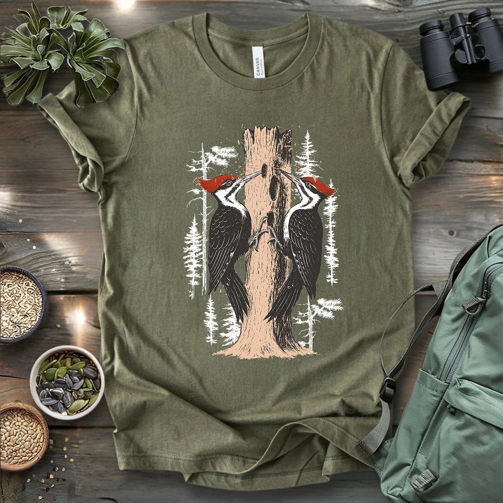 Twin Woodpeckers Drumming T-shirt