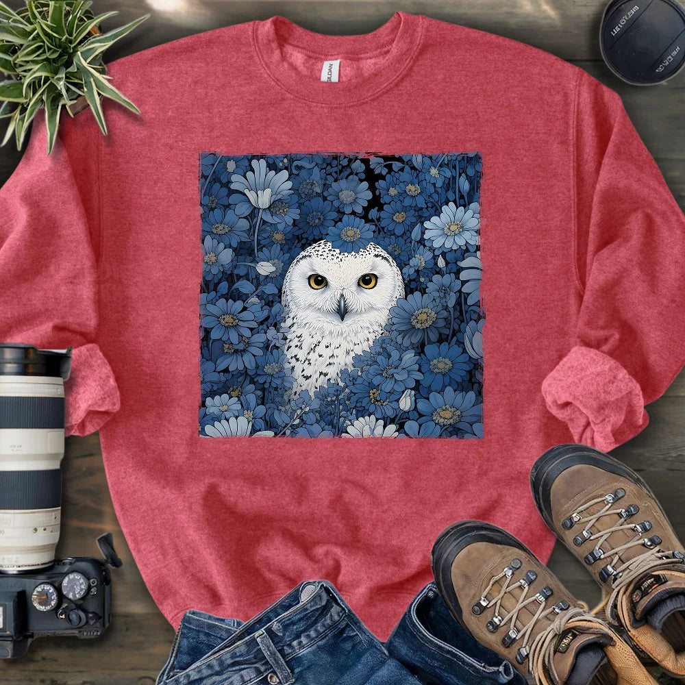 Snowy Owl In Flower Field Sweatshirt