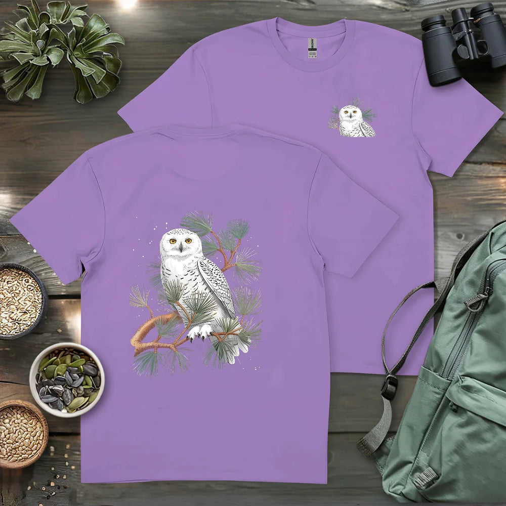 Snowy Owl On Coniferous Tree 2 Side T-shirt