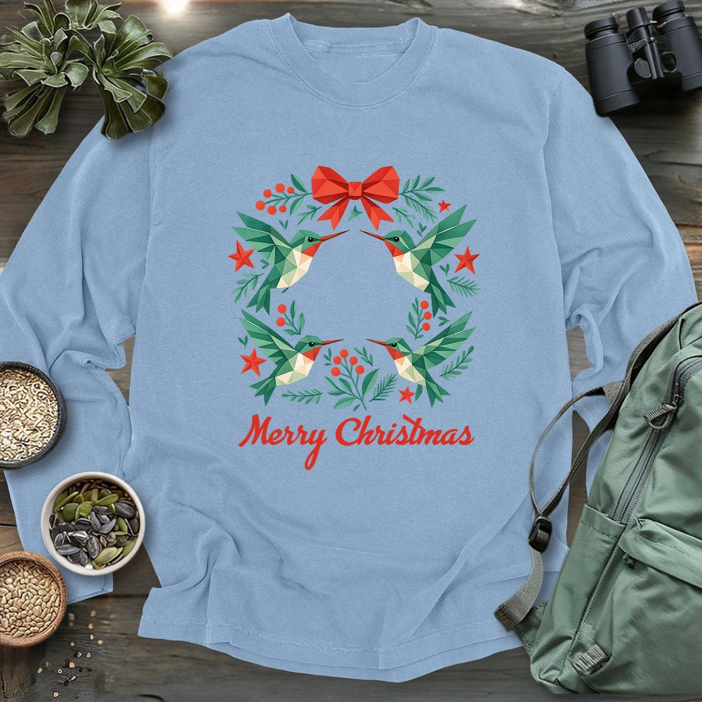 Geometric Hummingbird Wreath Long Sleeve T-shirt