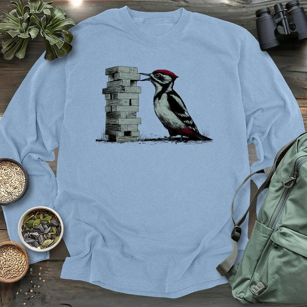 Woodpecker Playing Jenga Long Sleeve T-shirt