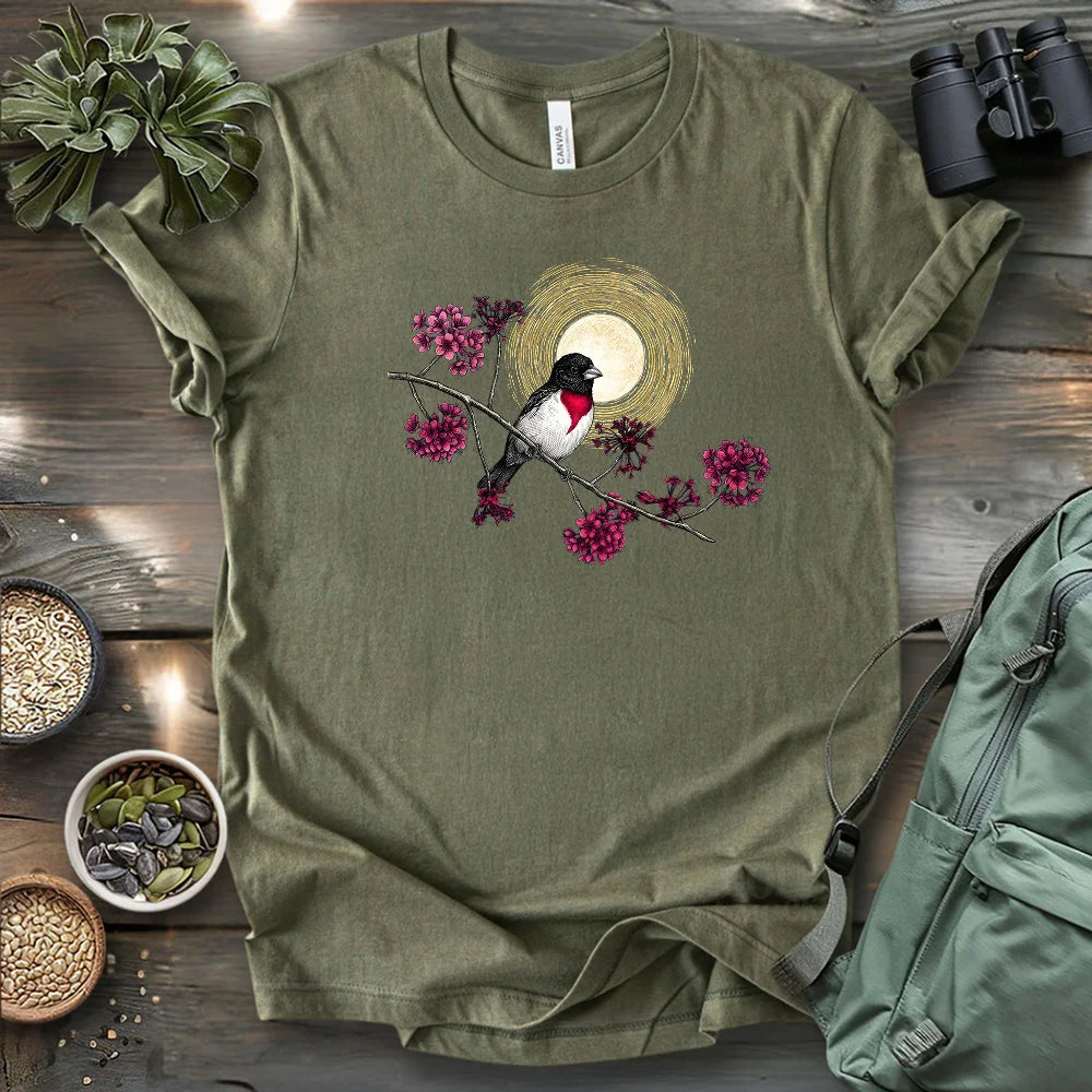 Grosbeak Under Forest's Moonlight T-shirt