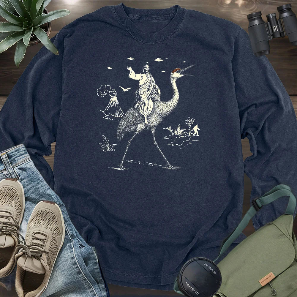 Jesus Riding Sandhill Crane Long Sleeve T-shirt