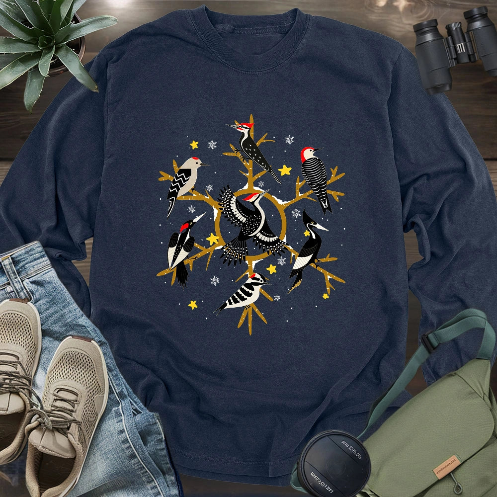 Snowflake of Woodpeckers Long Sleeve T-shirt
