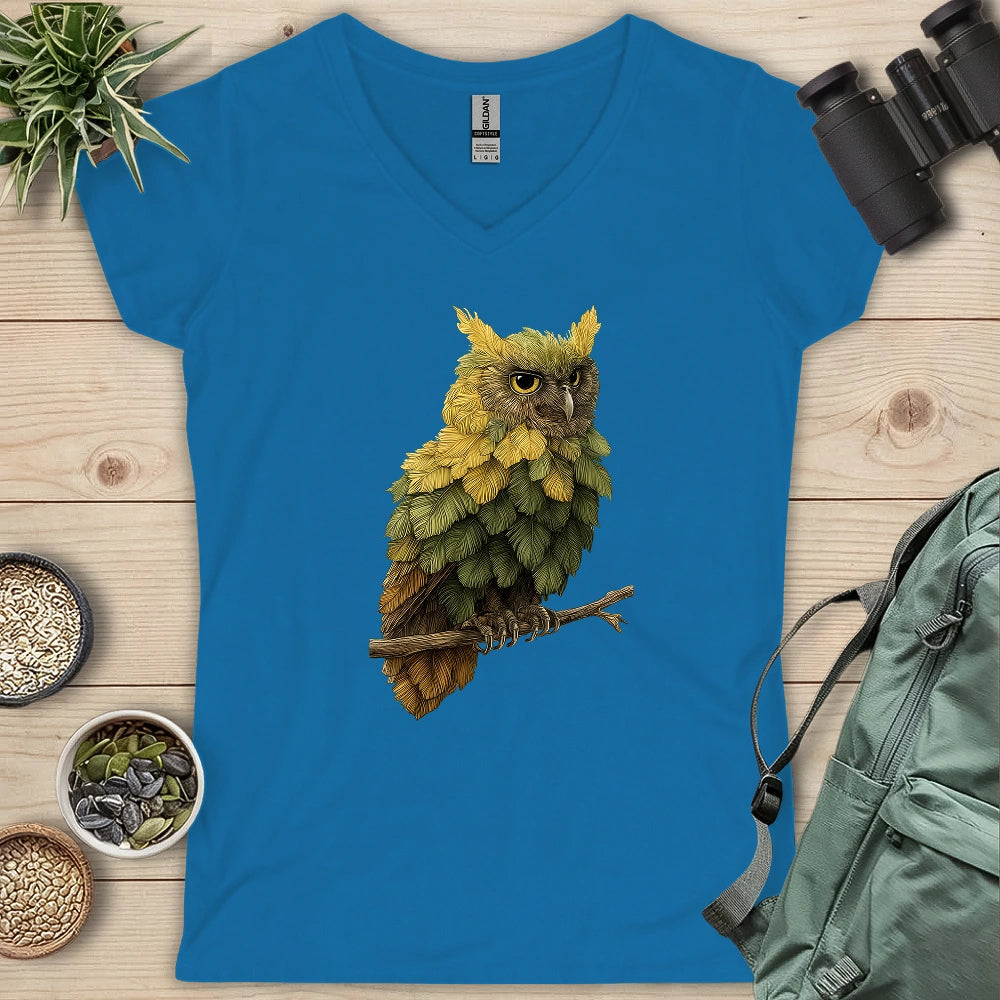 Owl Made By Leaves Lady V-neck