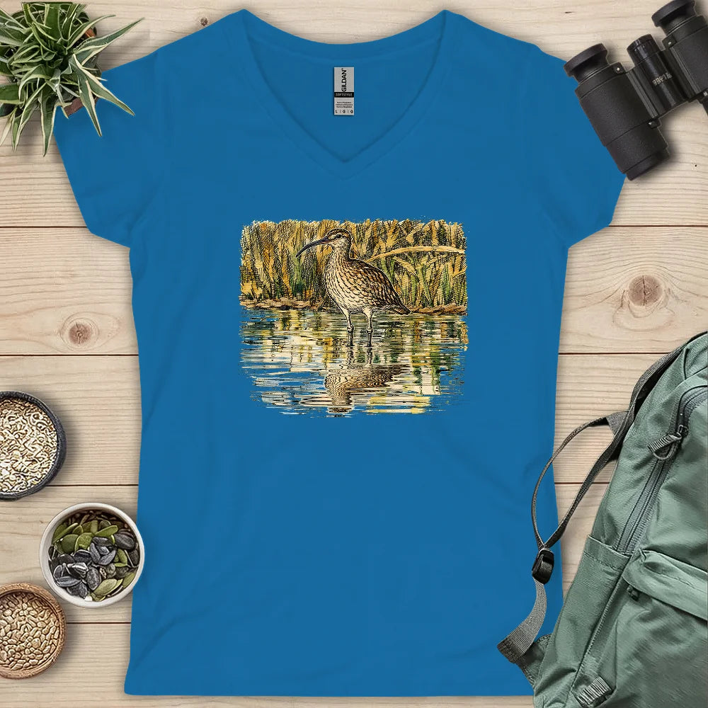 Whimbrel Shadow On Water Lady V-neck