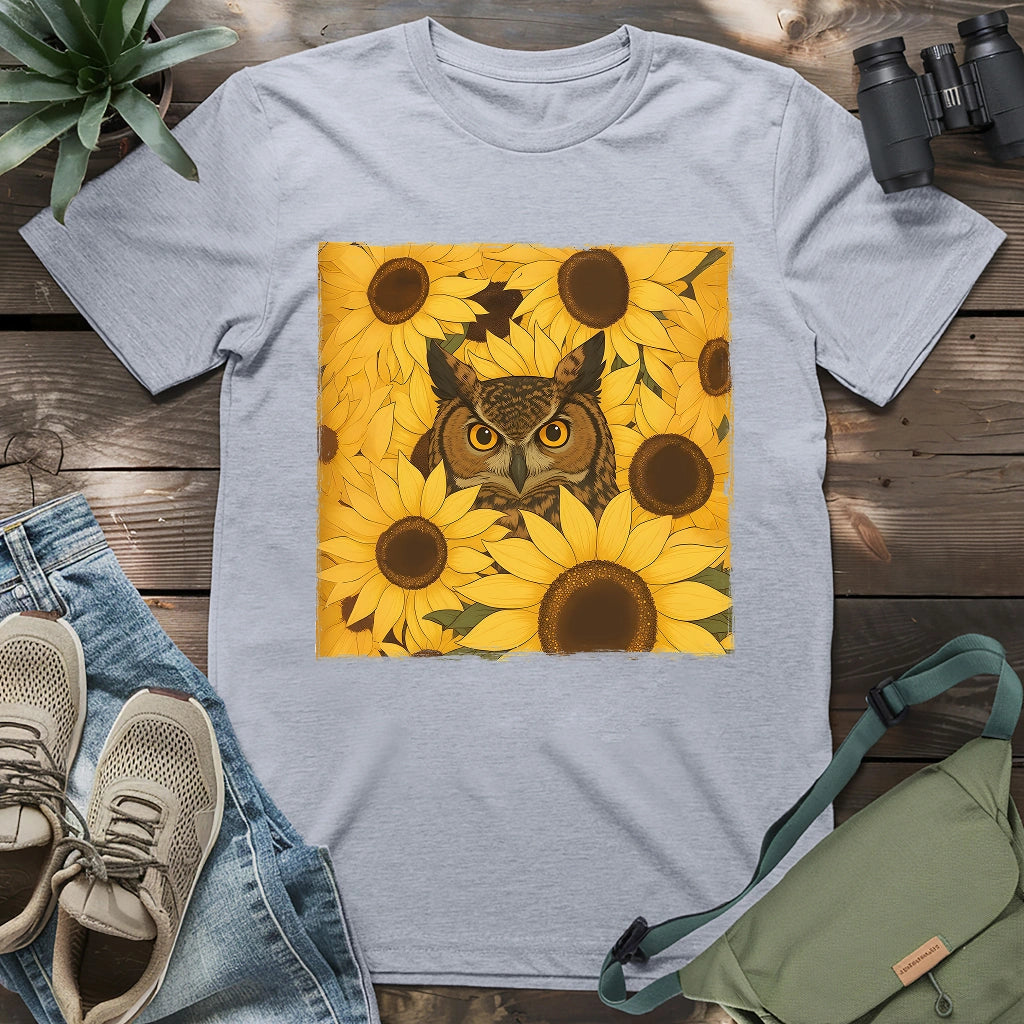 Owl In Sunflower Field T-shirt