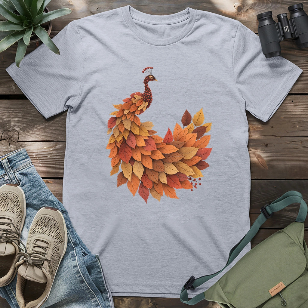 Red Leaves Peacock T-shirt