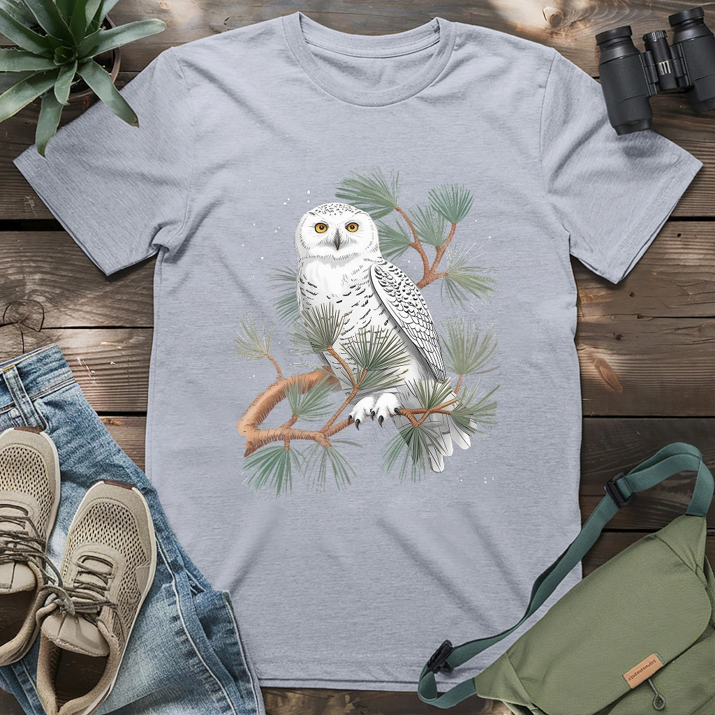 Snowy Owl On Coniferous Tree T-shirt